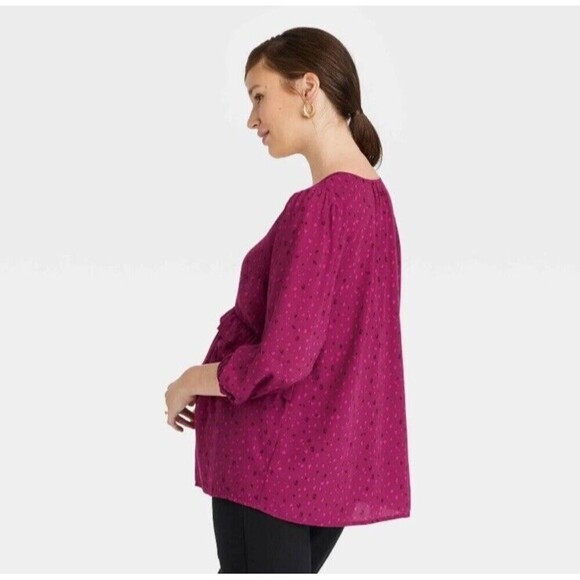 Ingrid & Isabel Maternity‎ 3/4 Sleeve Ruffle Waist Woven Top Size XS - Picture 2 of 16